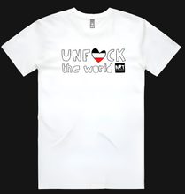 Load image into Gallery viewer, Unisex: Unf*ck the World Tee in White w Tino
