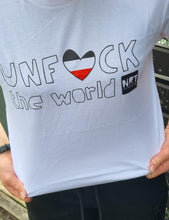 Load image into Gallery viewer, Unisex: Unf*ck the World Tee in White w Tino
