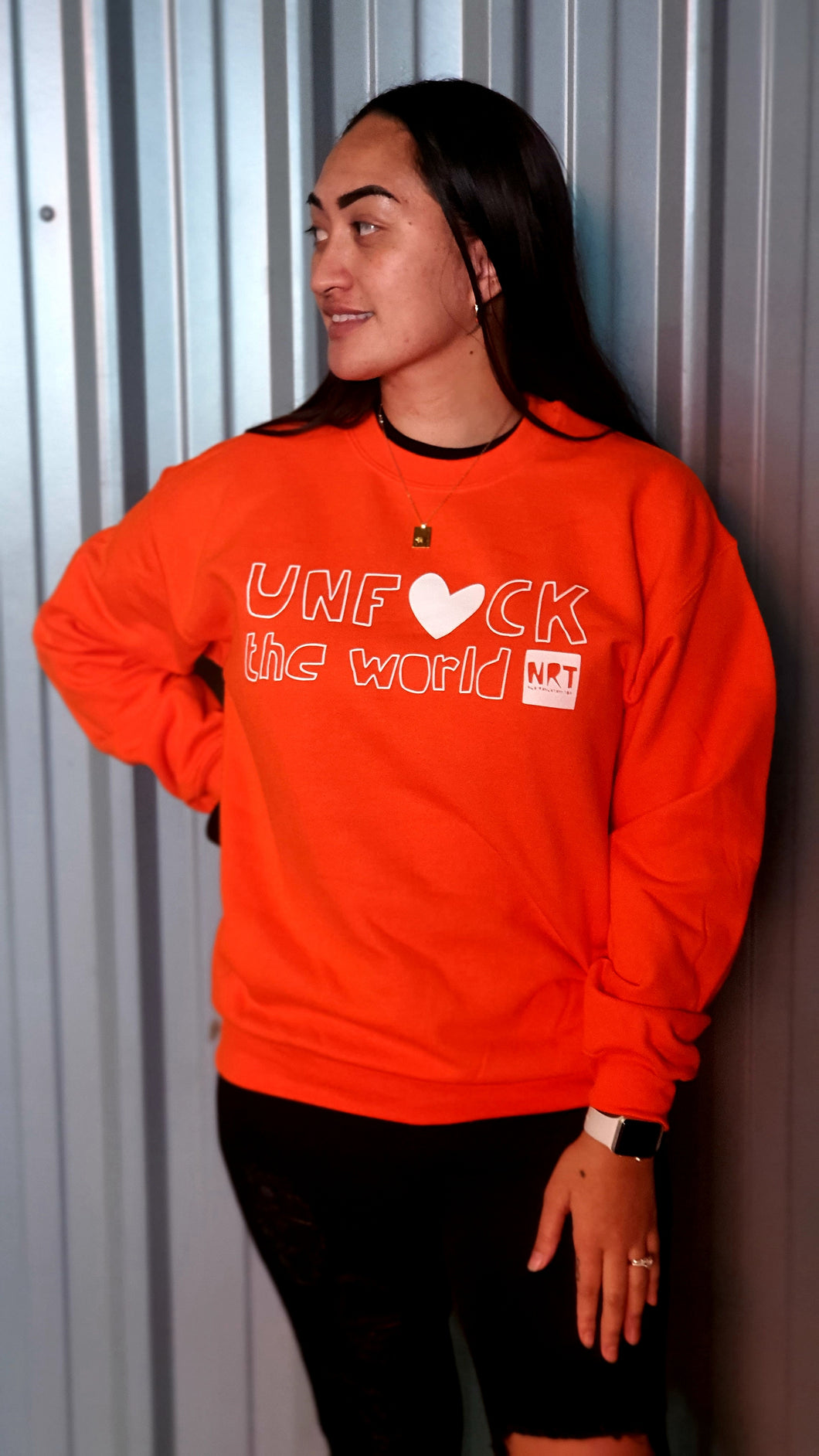 Unisex: Unf*ck the World  Crew In Orange w White