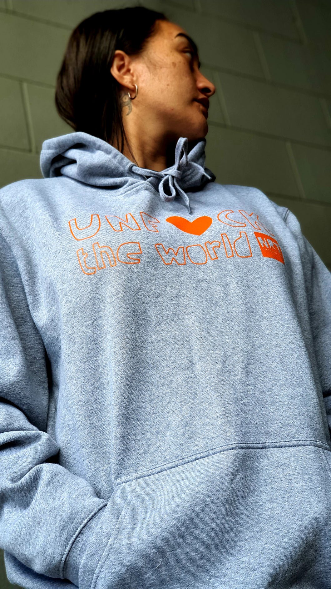 Unisex: Unf*ck the World Hoodie In Grey w Orange
