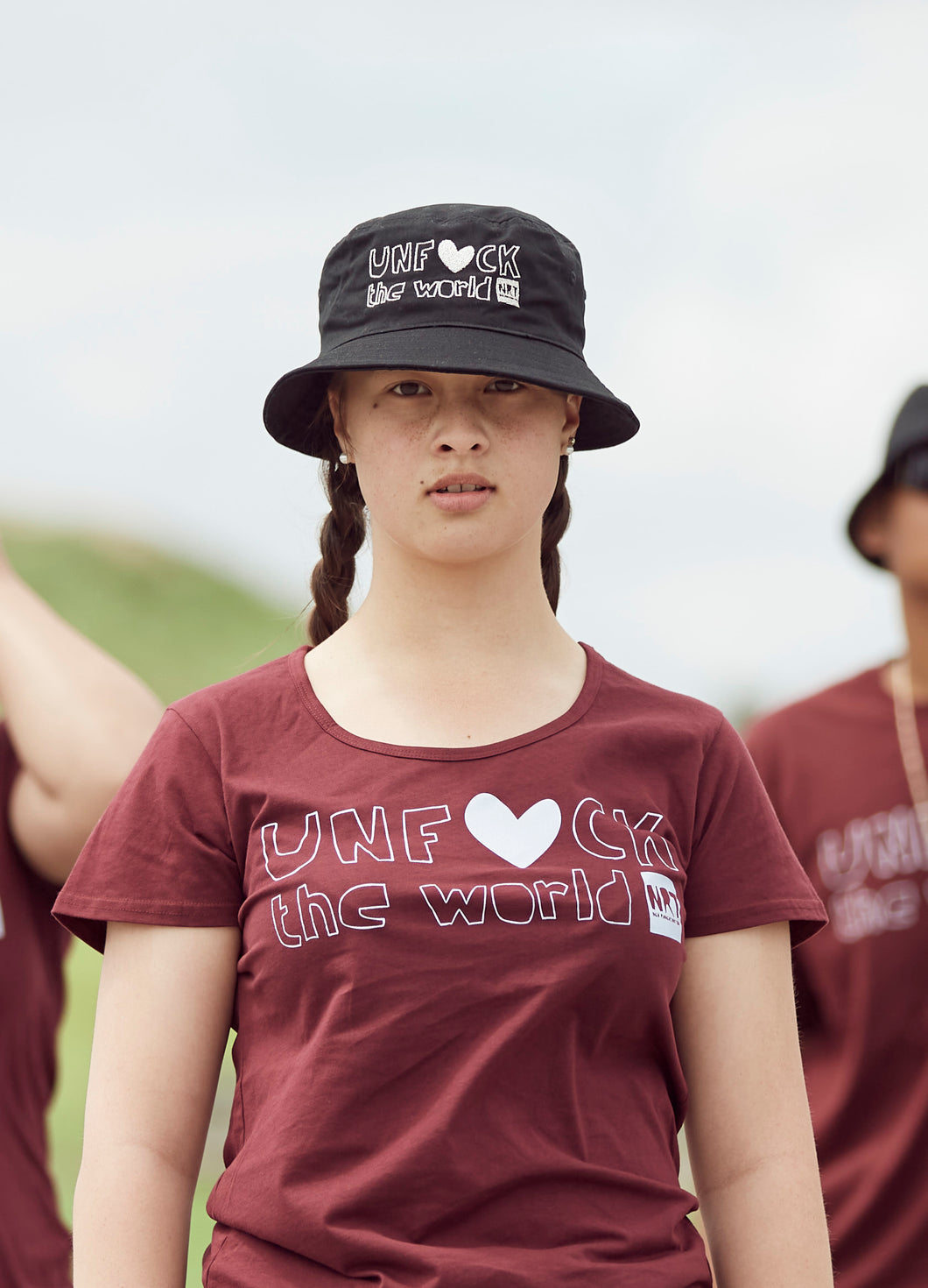 Womens: Unf*ck the World Tee in Maroon w silver - fitted