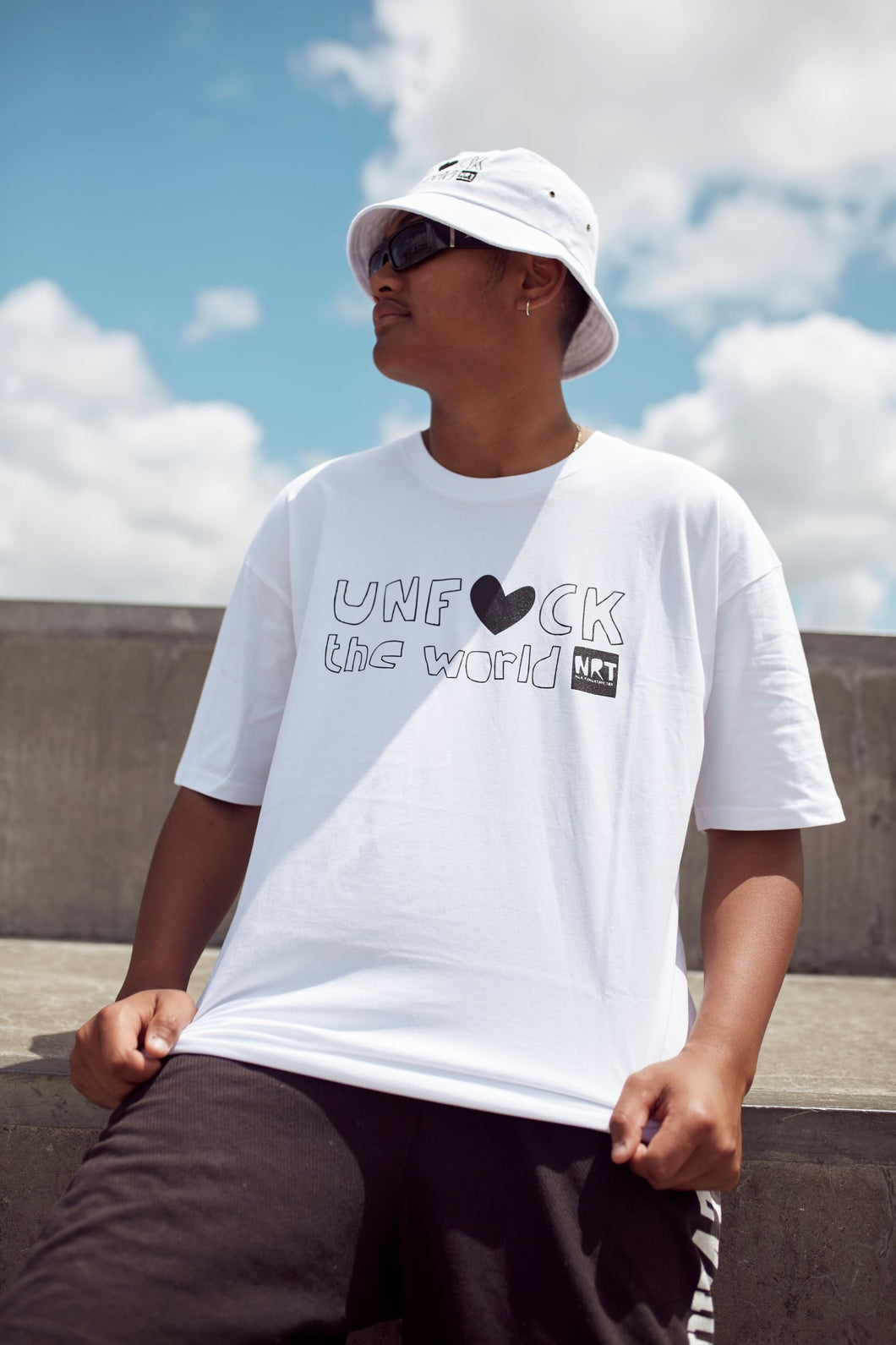 Mens: Unf*ck the World Tee in White w Black