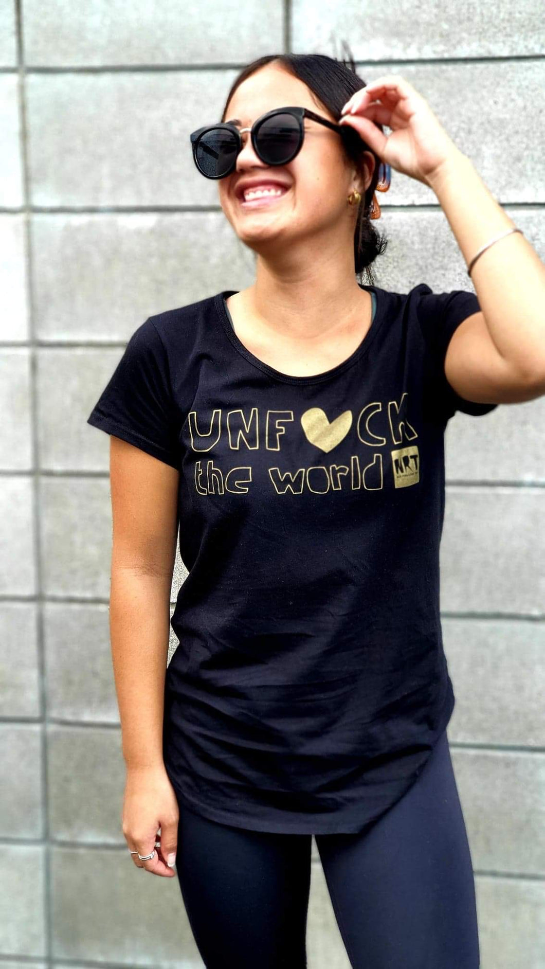Womens: Unf*ck the World Tee in Black  w Gold - Fitted